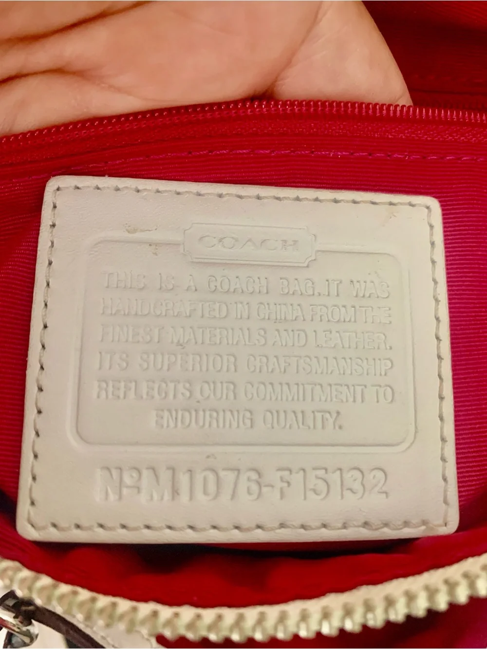 Coach Heritage Signature Cream and Gray Patterned Handbag with Pink Accent